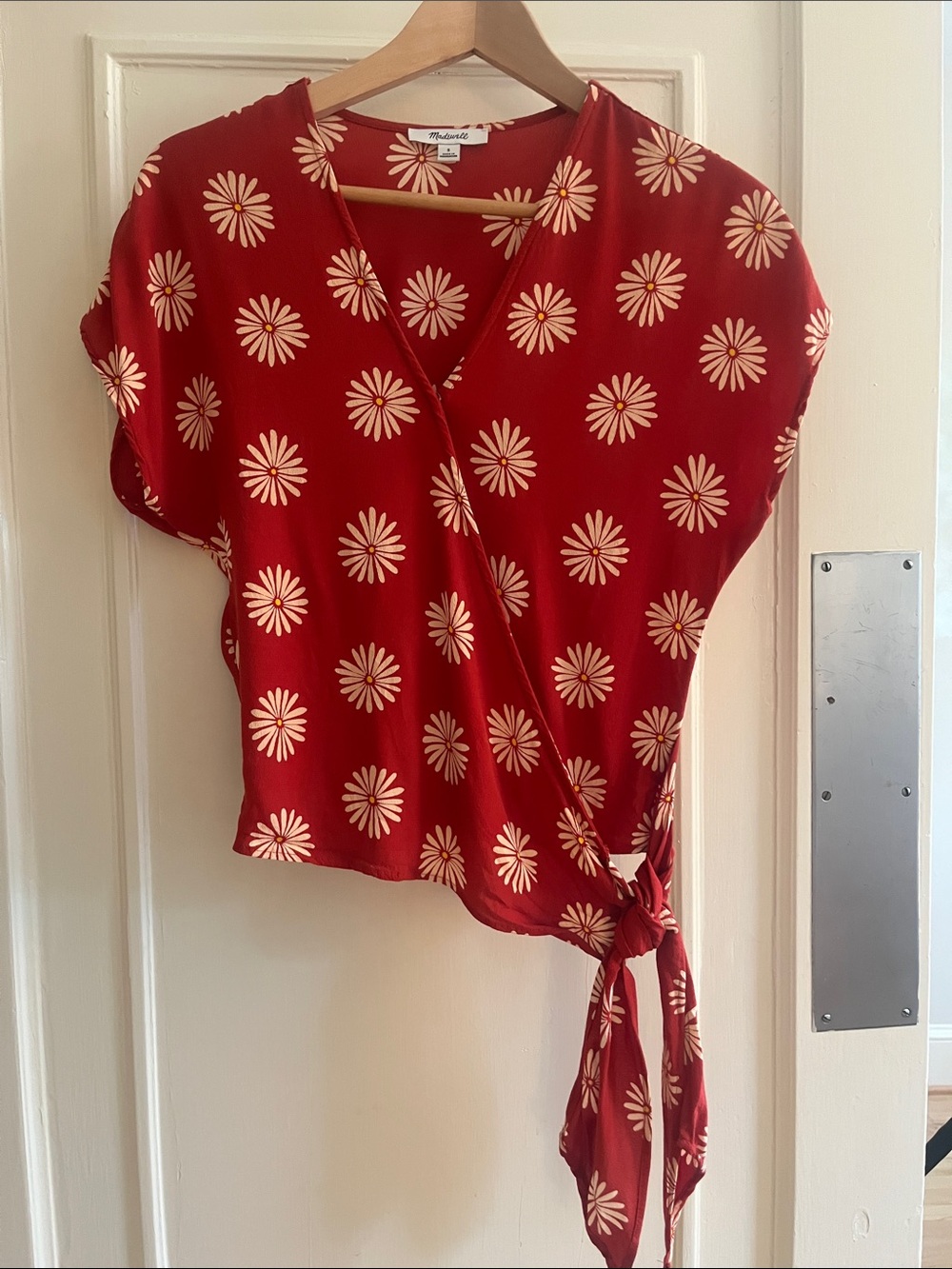 Madewell Burnt Rust Daisy Sash Wrap-Tie Blouse